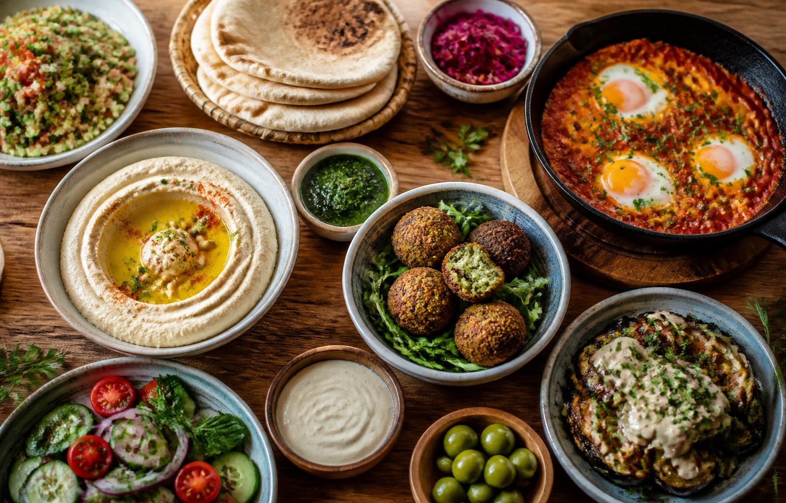 Traditional Israeli mezze spread
